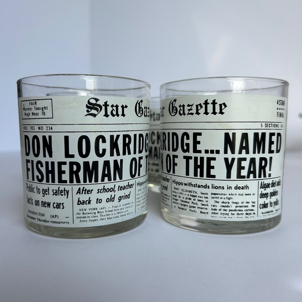 Vintage Star Gazette Newspaper Glasses - Don Lockridge Fisherman of Year 8 ct